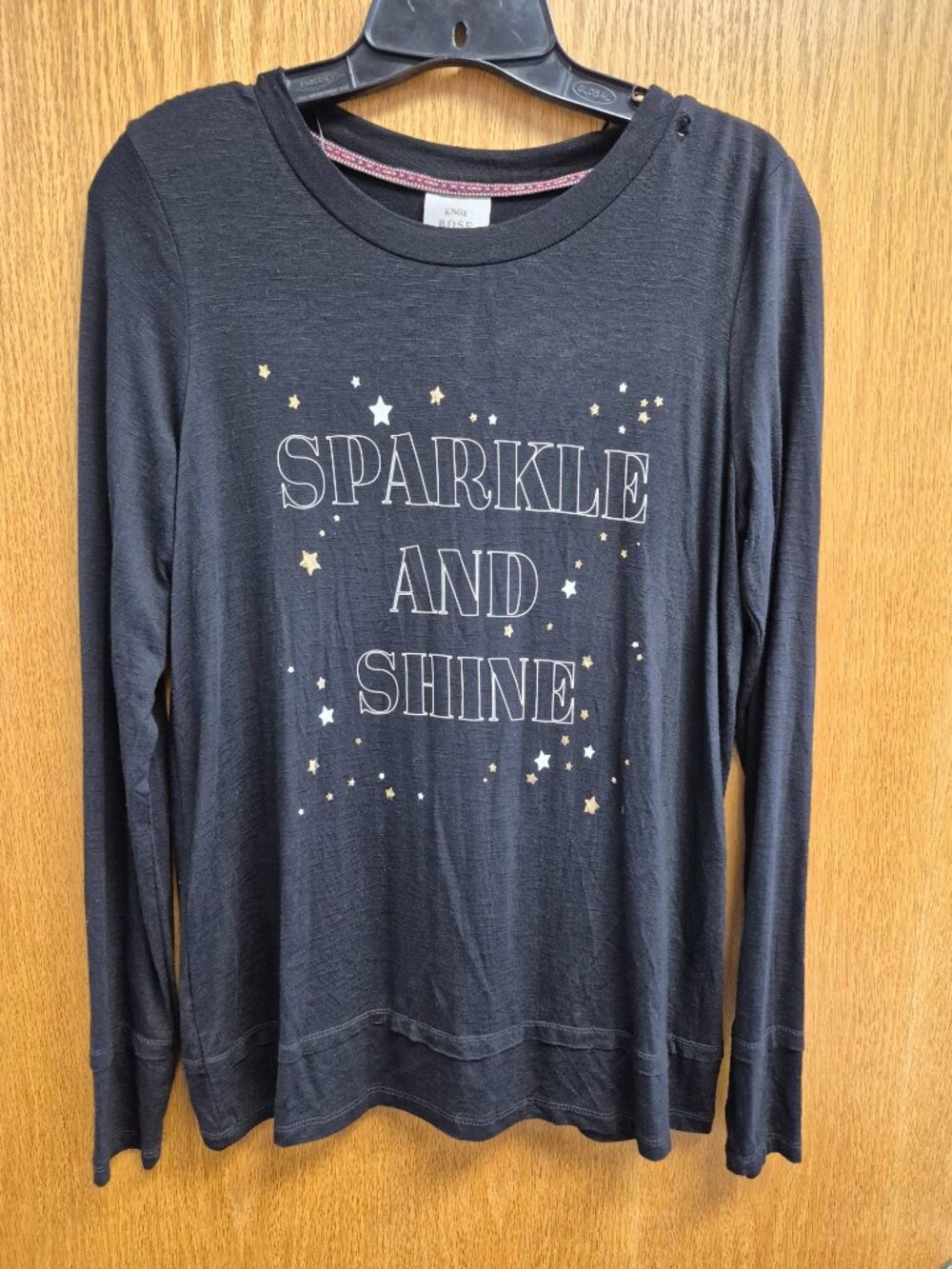 Knox Rose Womens Black Long-Sleeve Graphic Tee "Sparkle And Shine" S - Picture 4 of 7